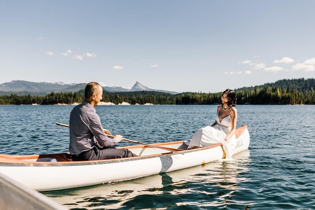 Canoeing adventure Crater Lake Oregon elopement