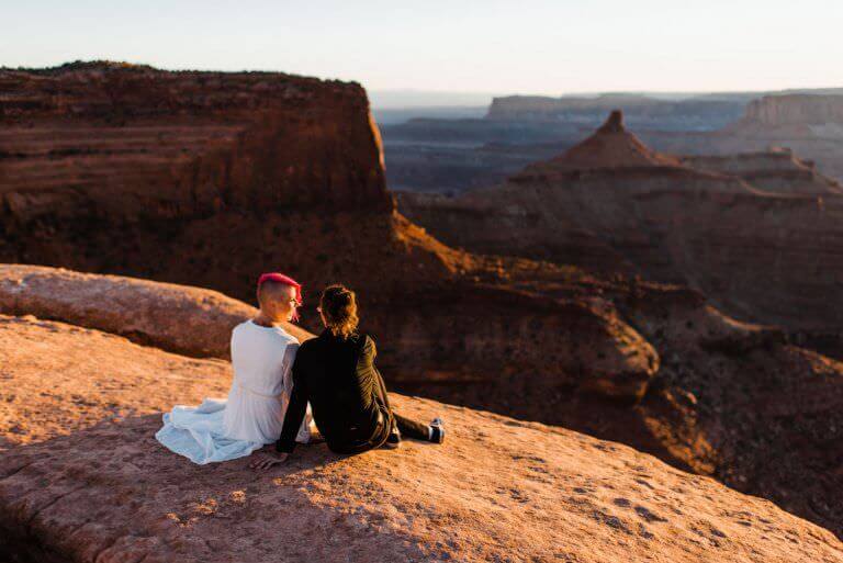 Moab elopement in black dress at Dead Horse Point State Park