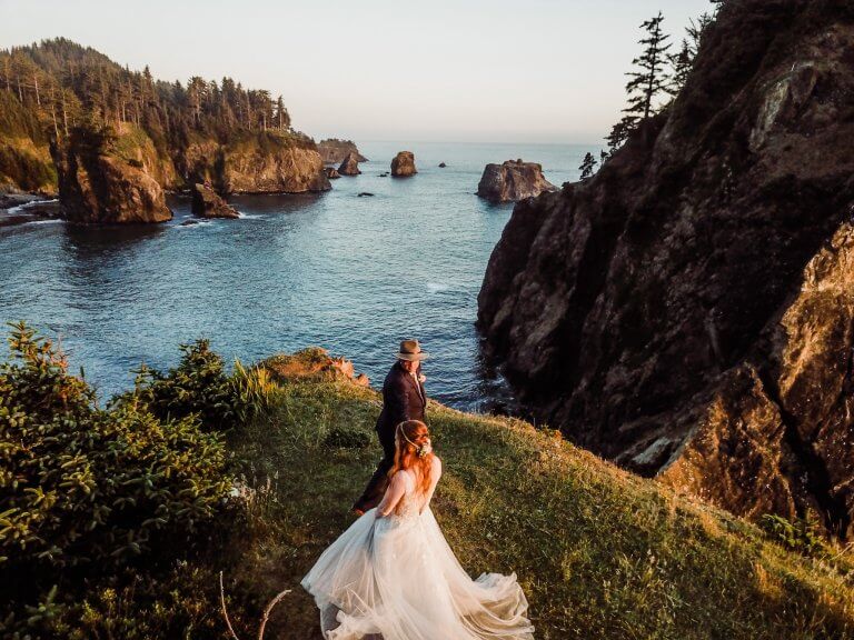 Oregon Coast Elopement at sunset