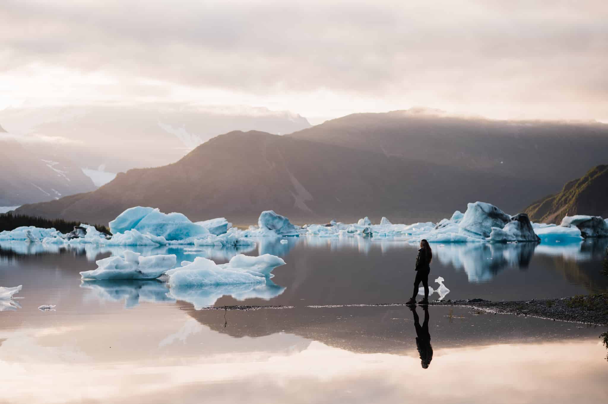 Alaska iceberg glacier elopement at sunset