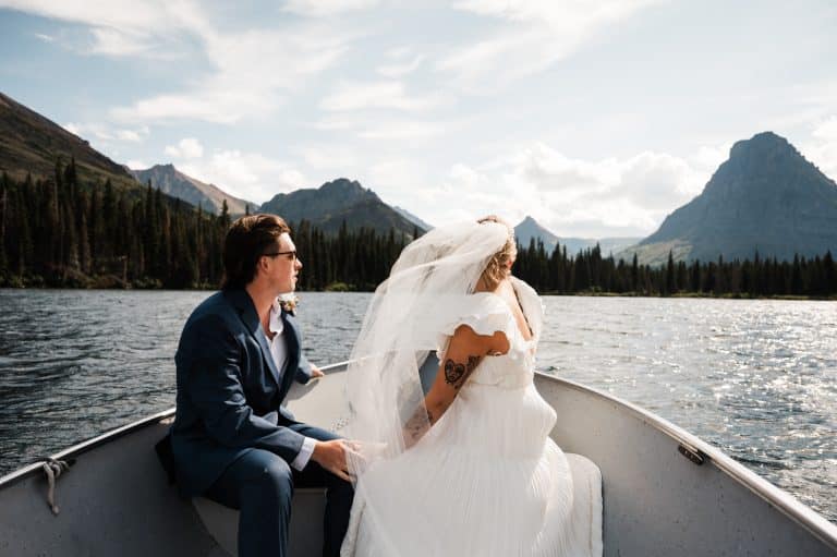 Two Medicine Glacier National Park Elopement with Waterfall & Boat Ride