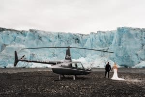 Alaska Glacier Elopement with Ice Walls, Moose, and 4(!) Helicopters